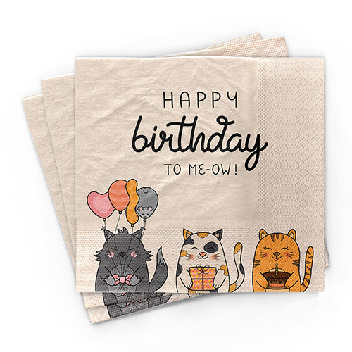 Chic-mic Chic Mic Servietten, Bambuspapier, Katzenmotiv "Happy birthday to meow", 33 × 33 cm – 20 Stk.