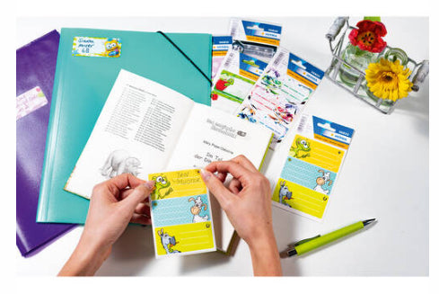 HERMA Vario Schuletiketten – Motiv Sandkastenfreunde – 35×76 mm, Abgerundete Ecken, 9 Stück, 3 Bögen, Papier
