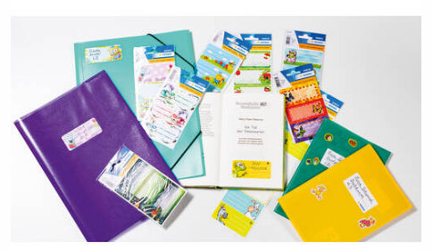 HERMA Vario Schuletiketten – Motiv Sandkastenfreunde – 35×76 mm, Abgerundete Ecken, 9 Stück, 3 Bögen, Papier