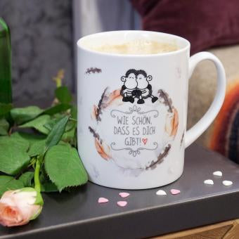 Sheepworld XL Tasse Wie schön – 600 ml, Ø 9,5 cm, H 11,5 cm, Keramik, Weiss, spülmaschinenfest