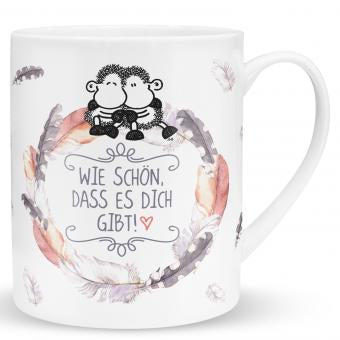 Sheepworld XL Tasse Wie schön – 600 ml, Ø 9,5 cm, H 11,5 cm, Keramik, Weiss, spülmaschinenfest