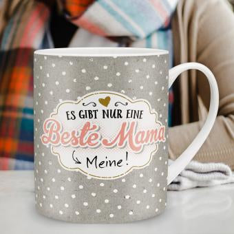 Sheepworld Tasse Beste Mama – 600 ml, Ø 9,5 cm, Porzellan, Hellgrau, spülmaschinenfest