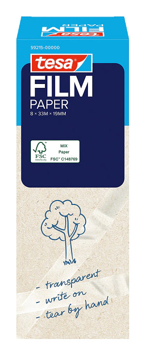 tesafilm PAPER Beschriftungs-/Abdeckband (Papier) – 19 mm × 33 m, transparent, wiederablösbar, 8 Stück
