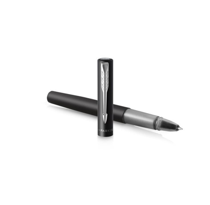Parker Vector XL – Tintenroller, Schwarz, mit Kappe, Edelstahl (Chrom)