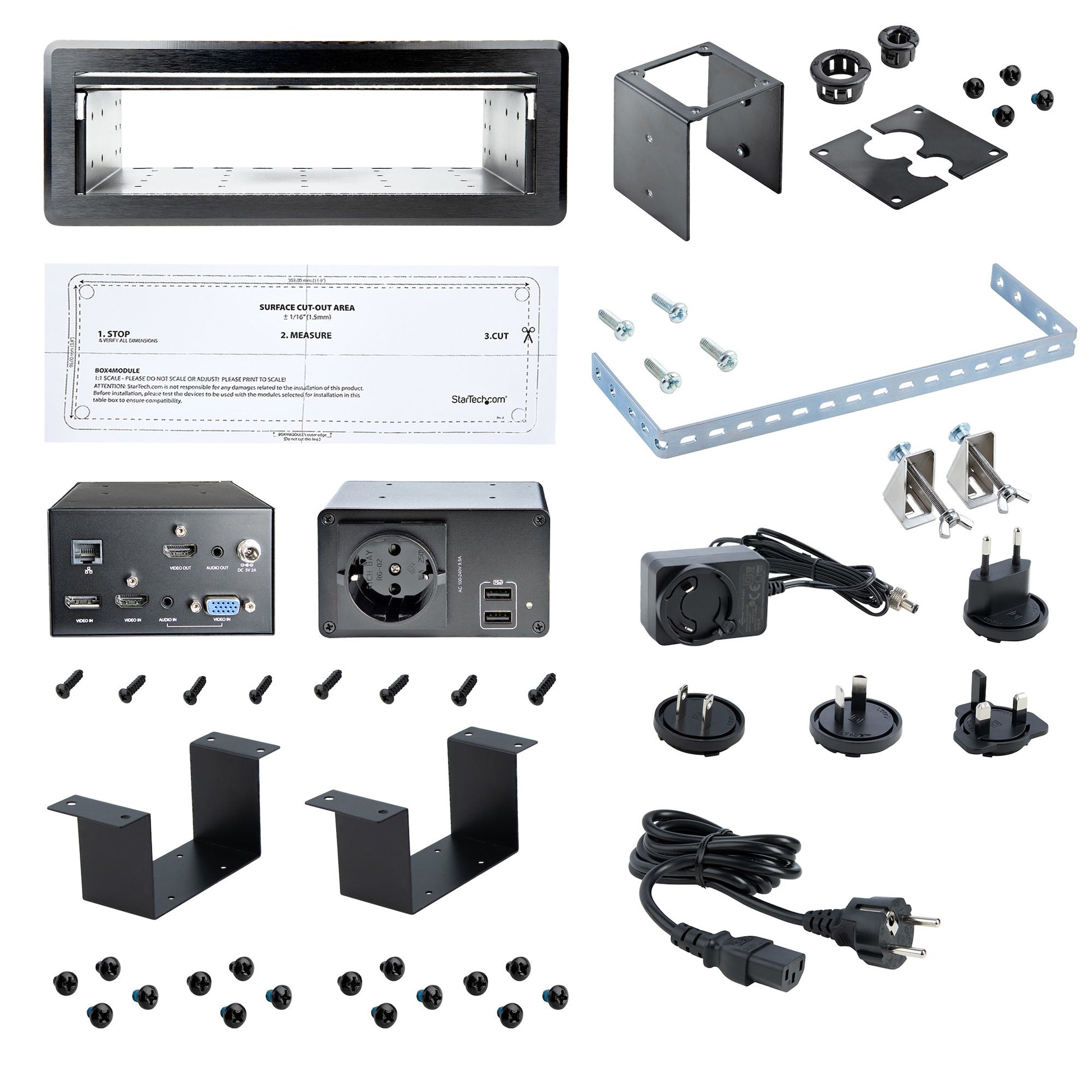StarTech.com Table Box – Tischanschlussfeld – HDMI, DP, VGA, USB, Gigabit LAN, 4K, Schwarz