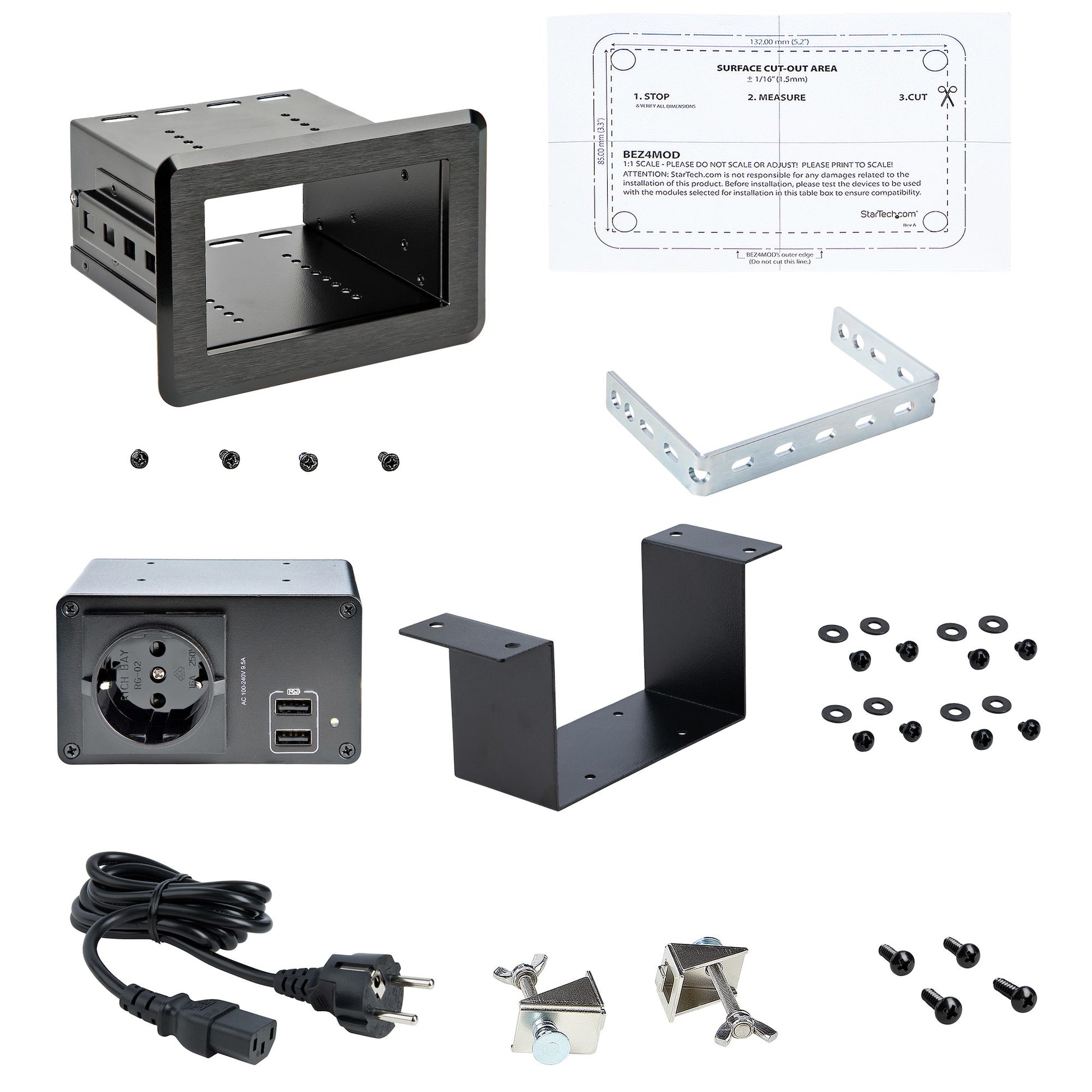 StarTech.com Tischanschlussfeld 1× Steckdose, USB‑A×2 – IEC C13-Koppler, Typ E/F – Schwarz