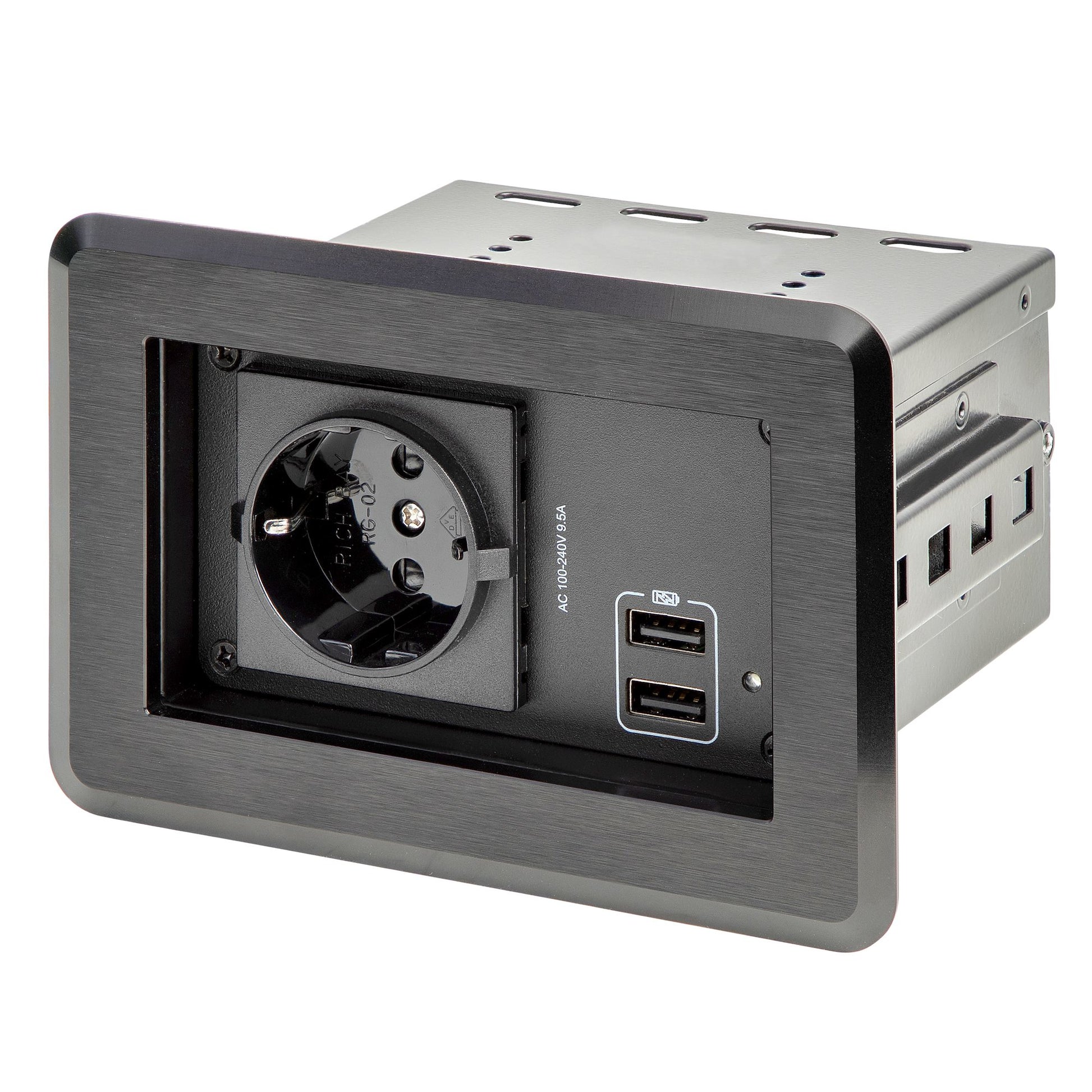 StarTech.com Tischanschlussfeld 1× Steckdose, USB‑A×2 – IEC C13-Koppler, Typ E/F – Schwarz