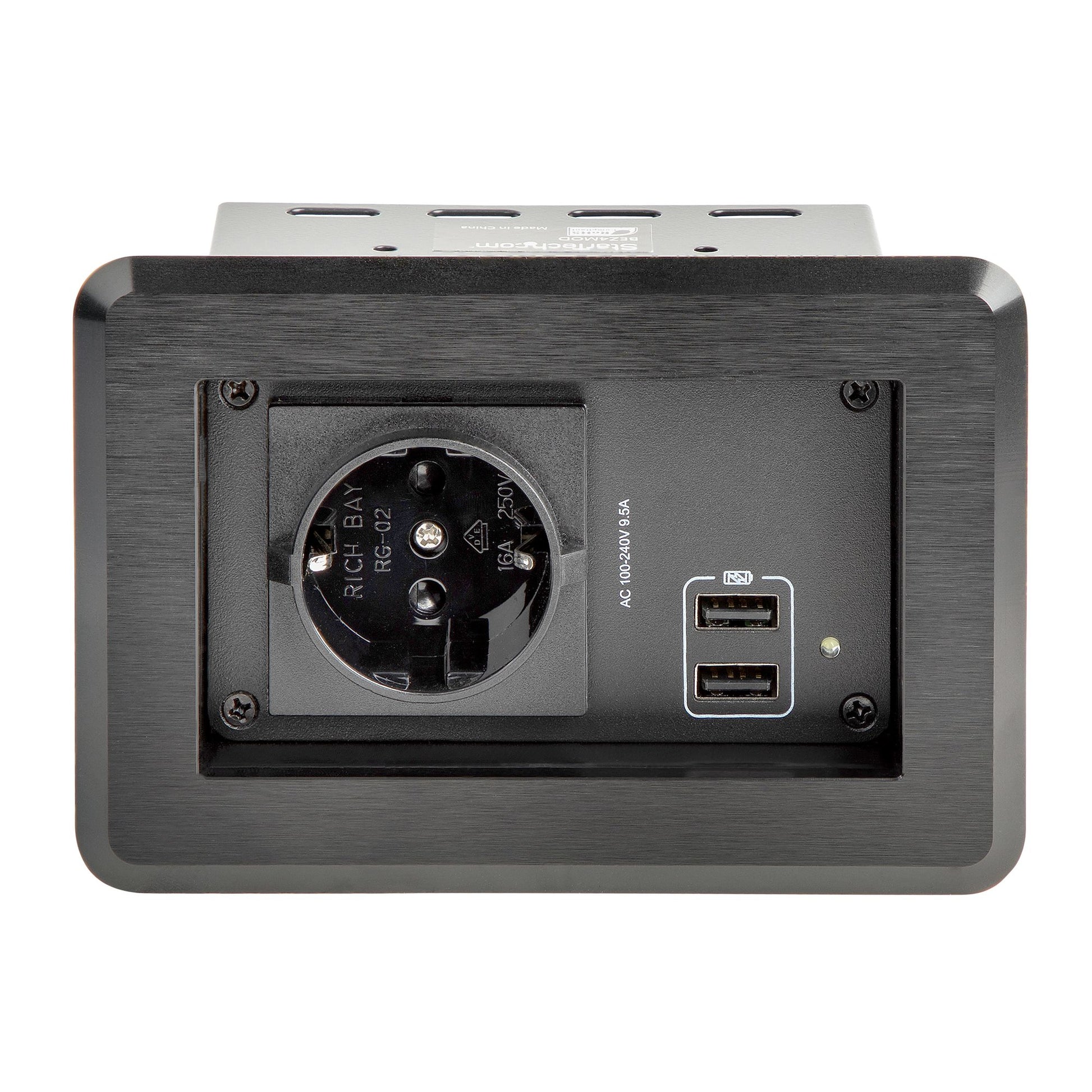 StarTech.com Tischanschlussfeld 1× Steckdose, USB‑A×2 – IEC C13-Koppler, Typ E/F – Schwarz