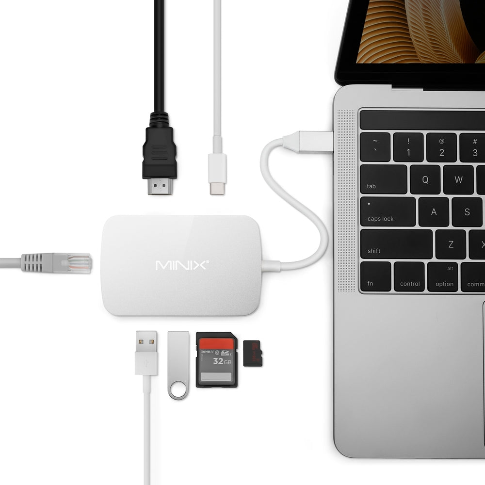 MINIX NEO C-GSI Multiport-Adapter – USB-C, 1× HDMI, 2× USB-A, SD/microSD, für Windows/Mac/Linux