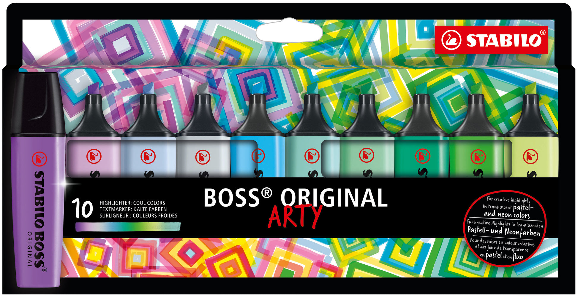 STABILO BOSS Original Arty Textmarker Set 10 Farben Pastell – Keilspitze, 2–5 mm, nachfüllbar