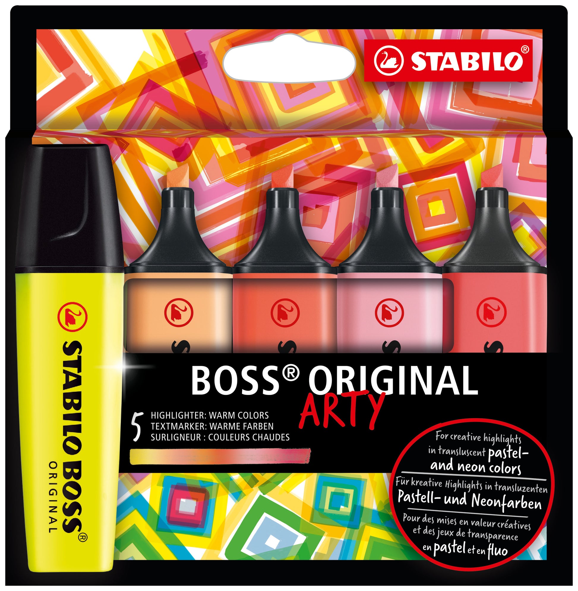 STABILO BOSS Original Arty Textmarker Set 5 Farben – Keilspitze, 2–5 mm, nachfüllbar