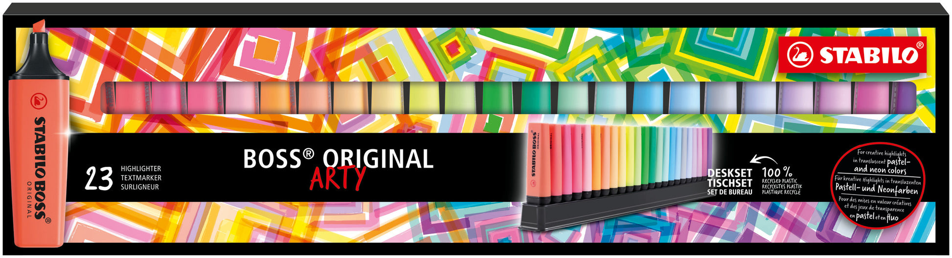STABILO BOSS Original Arty Textmarker Desktop Set 23 Farben – Keilspitze, 2–5 mm, nachfüllbar