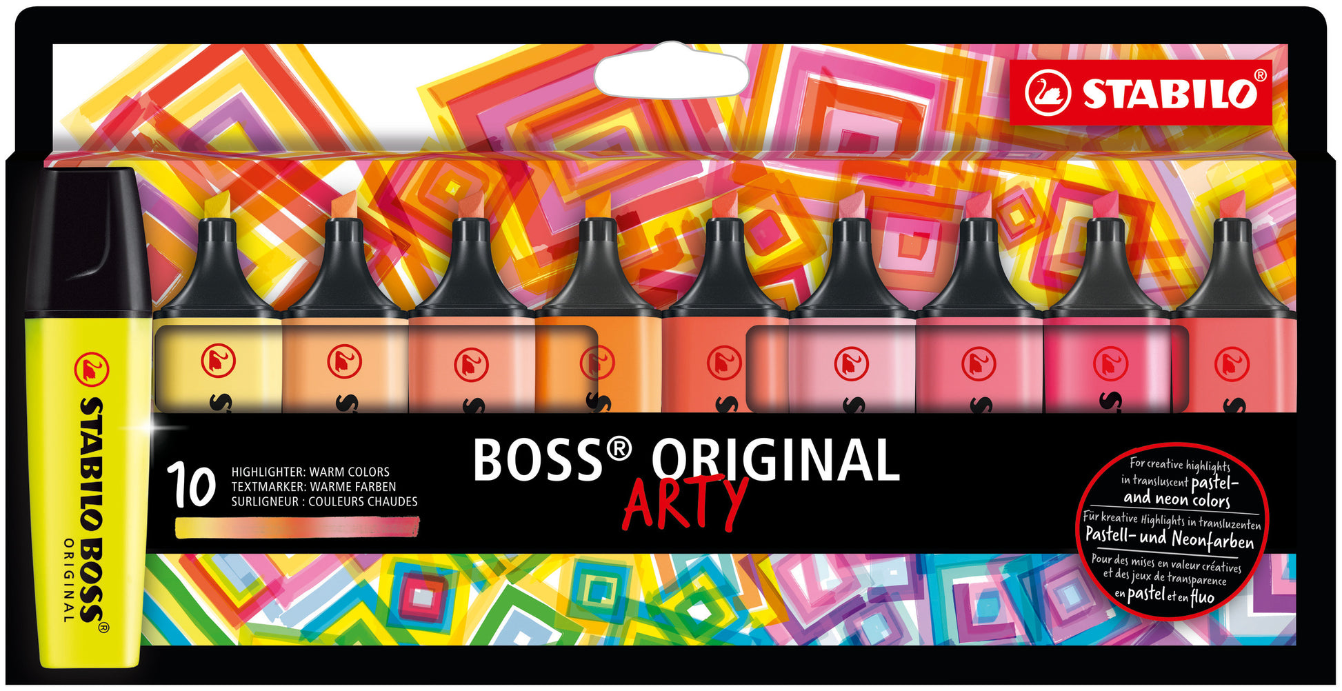 STABILO BOSS Original Arty Textmarker Set 10 Farben Pastell – Keilspitze, 2–5 mm, nachfüllbar