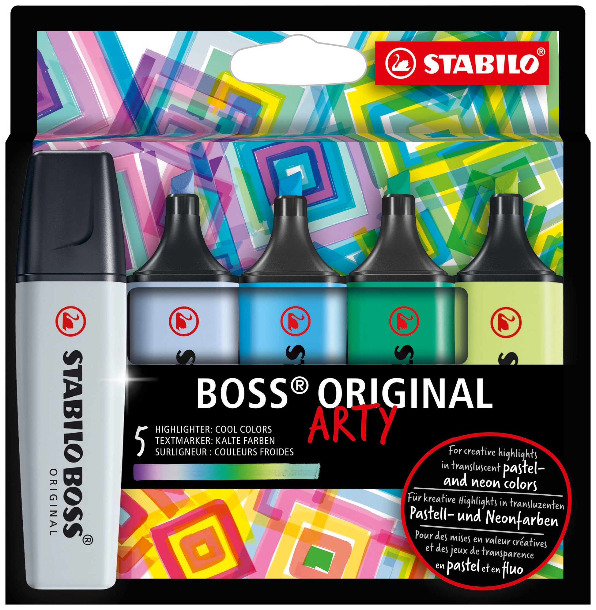 STABILO BOSS Original Arty Textmarker Set 5 Farben Pastell – Keilspitze, 2–5 mm, nachfüllbar