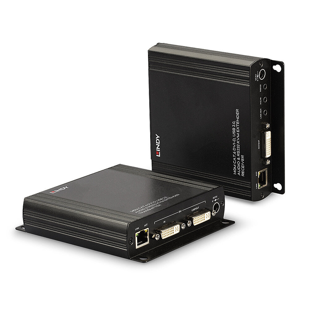 Lindy 39245 – KVM Extender-Set, über Cat6, 1× DVI-I Ein-/Ausgang, 4× USB 2.0, 1920×1200@60 Hz, 140 m, RS-232, Audio