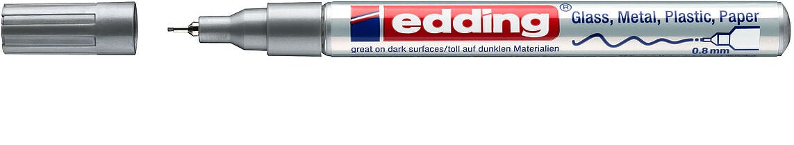 Edding 780 Paint Marker Metallic – Feine Spitze 0,8 mm – Silber – für Glas, Metall und Kunststoff
