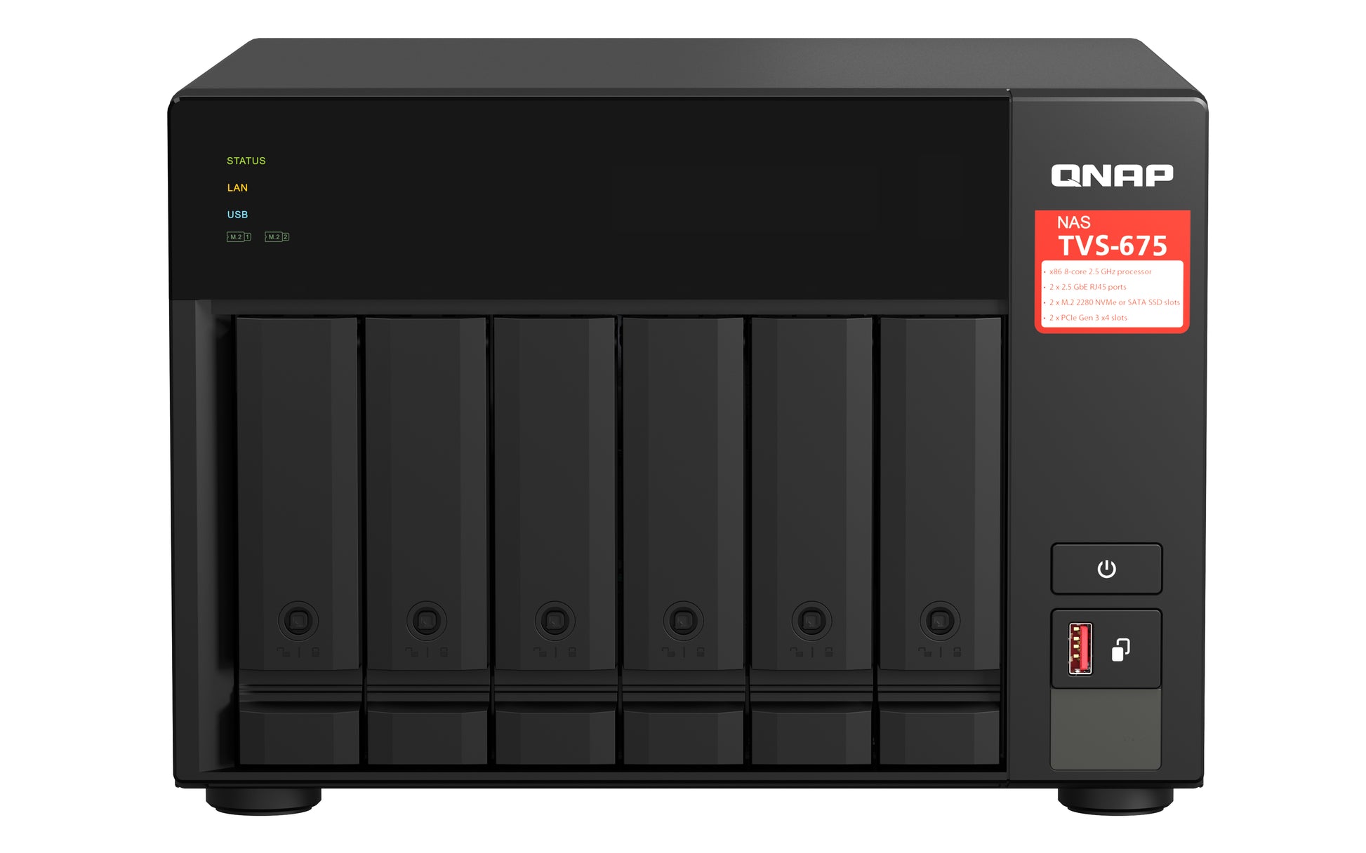 QNAP TVS-675-8G – 6-Bay Tower NAS – ZhaoXin KX-U6580, 8 GB RAM, 2,5GbE, QuTS hero