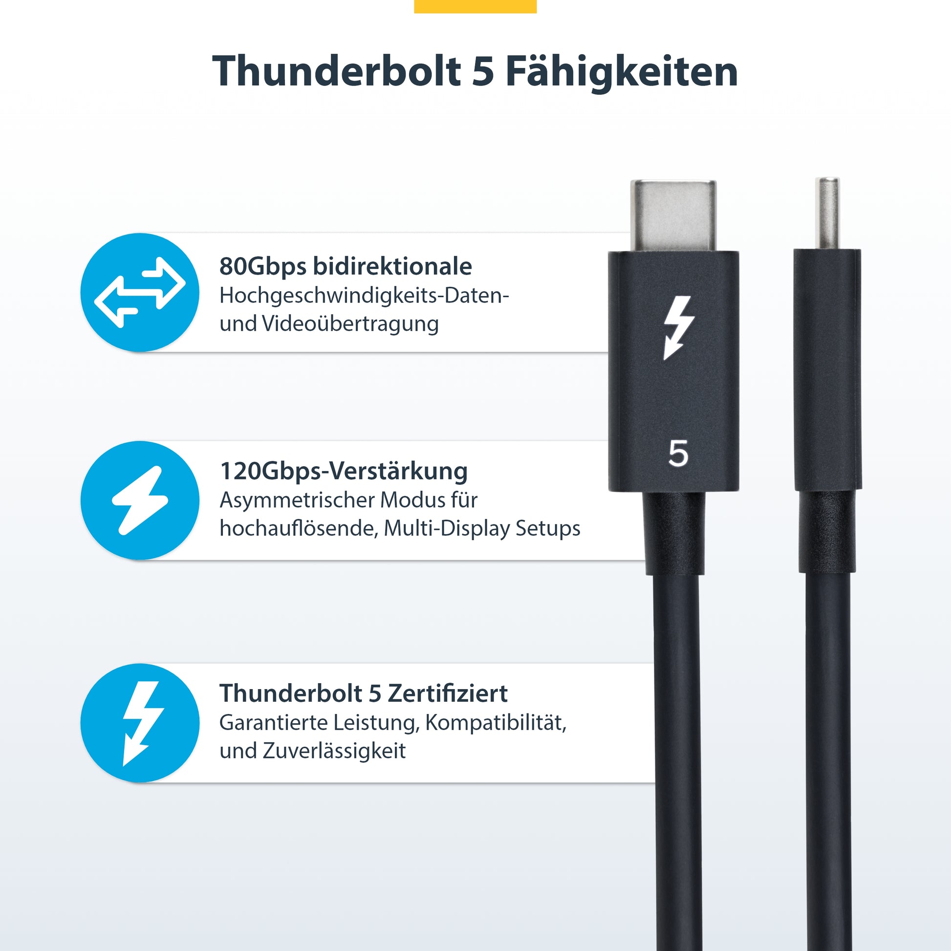 StarTech.com Thunderbolt 5 (USB-C) Kabel – 80 Gbit/s – 0,8 m – PD 240 W – 8K/60 – Thunderbolt-zertifiziert