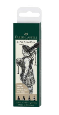 Faber-Castell PITT Artist Pen Faserschreiber – Feine Spitze, wasserfest, lichtbeständig, 4er Set