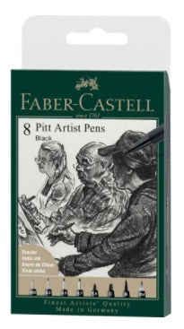 Faber-Castell PITT Artist Pen Tuschestift Etui – 8 Stk., schwarz, wasserfest
