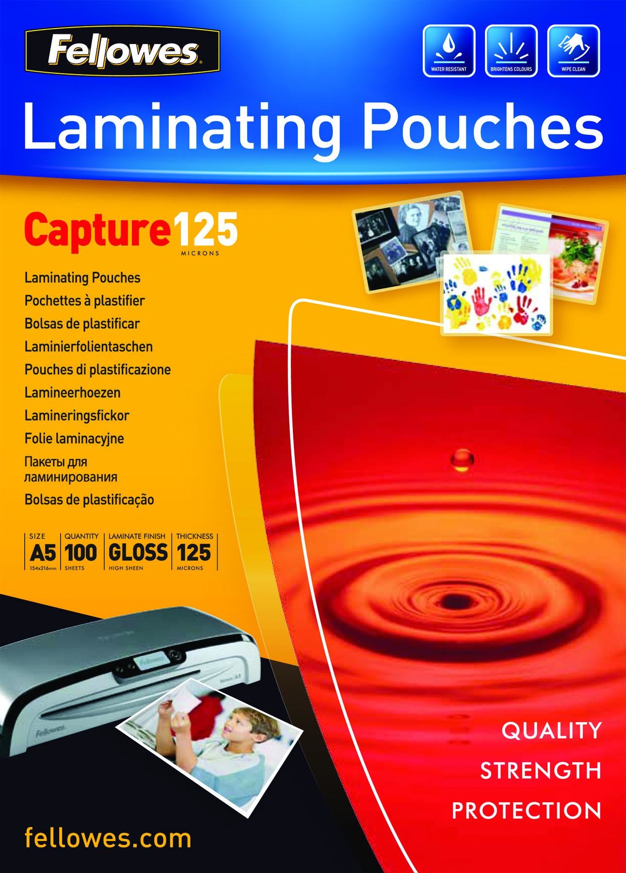 Fellowes Laminierfolien A5, glänzend – 125 µm, 154 × 216 mm, 100 Stk.