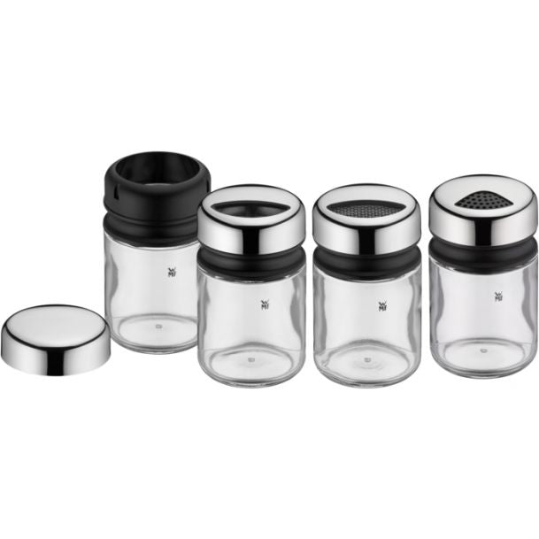 WMF Streudose 100 ml, Ø 5,5 × 9,5 cm, Glas/Edelstahl, Transparent, 4er-Set