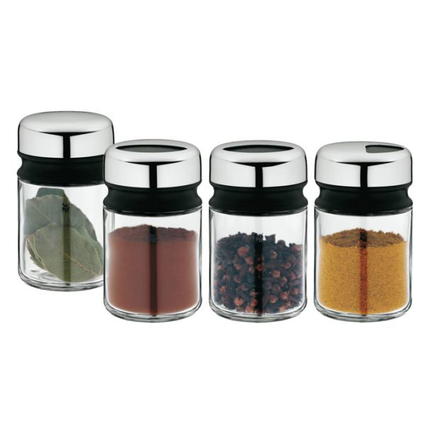 WMF Streudose 100 ml, Ø 5,5 × 9,5 cm, Glas/Edelstahl, Transparent, 4er-Set