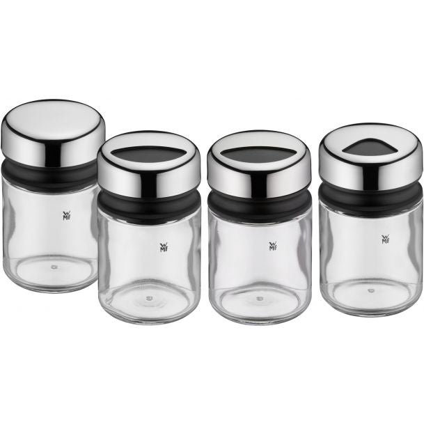 WMF Streudose 100 ml, Ø 5,5 × 9,5 cm, Glas/Edelstahl, Transparent, 4er-Set