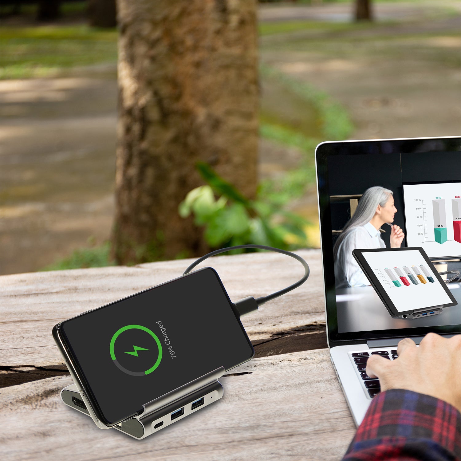 4smarts 7-in-1 Hub Smartphone-Dock – USB-C, HDMI ×1, USB-A ×2, Ethernet – PD 100 W – für Tablet/Phone – Grau