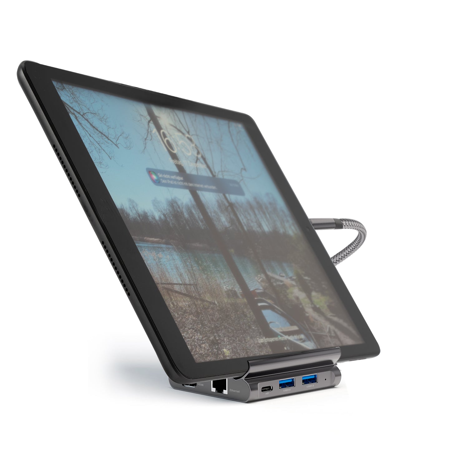 4smarts 7-in-1 Hub Smartphone-Dock – USB-C, HDMI ×1, USB-A ×2, Ethernet – PD 100 W – für Tablet/Phone – Grau