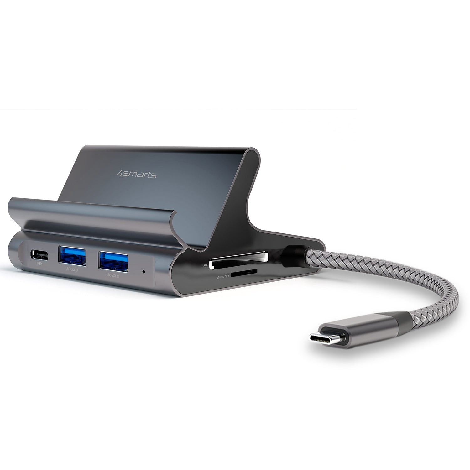 4smarts 7-in-1 Hub Smartphone-Dock – USB-C, HDMI ×1, USB-A ×2, Ethernet – PD 100 W – für Tablet/Phone – Grau