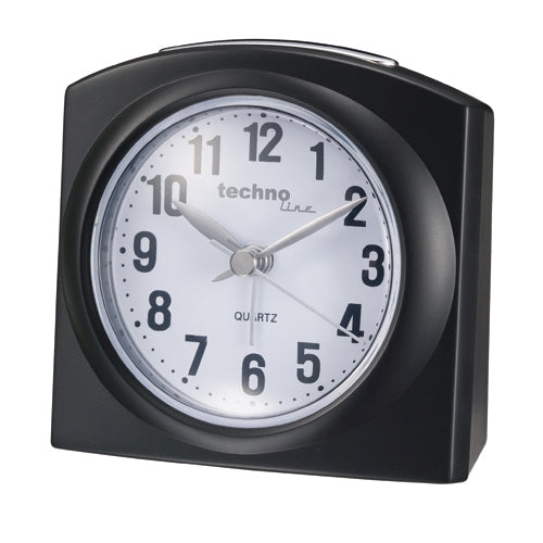 Technoline Quarz-Wecker – Analog, Schlummer, Beleuchtung, 8,5 × 8,1 × 4,5 cm, Schwarz, Metall/Kunststoff