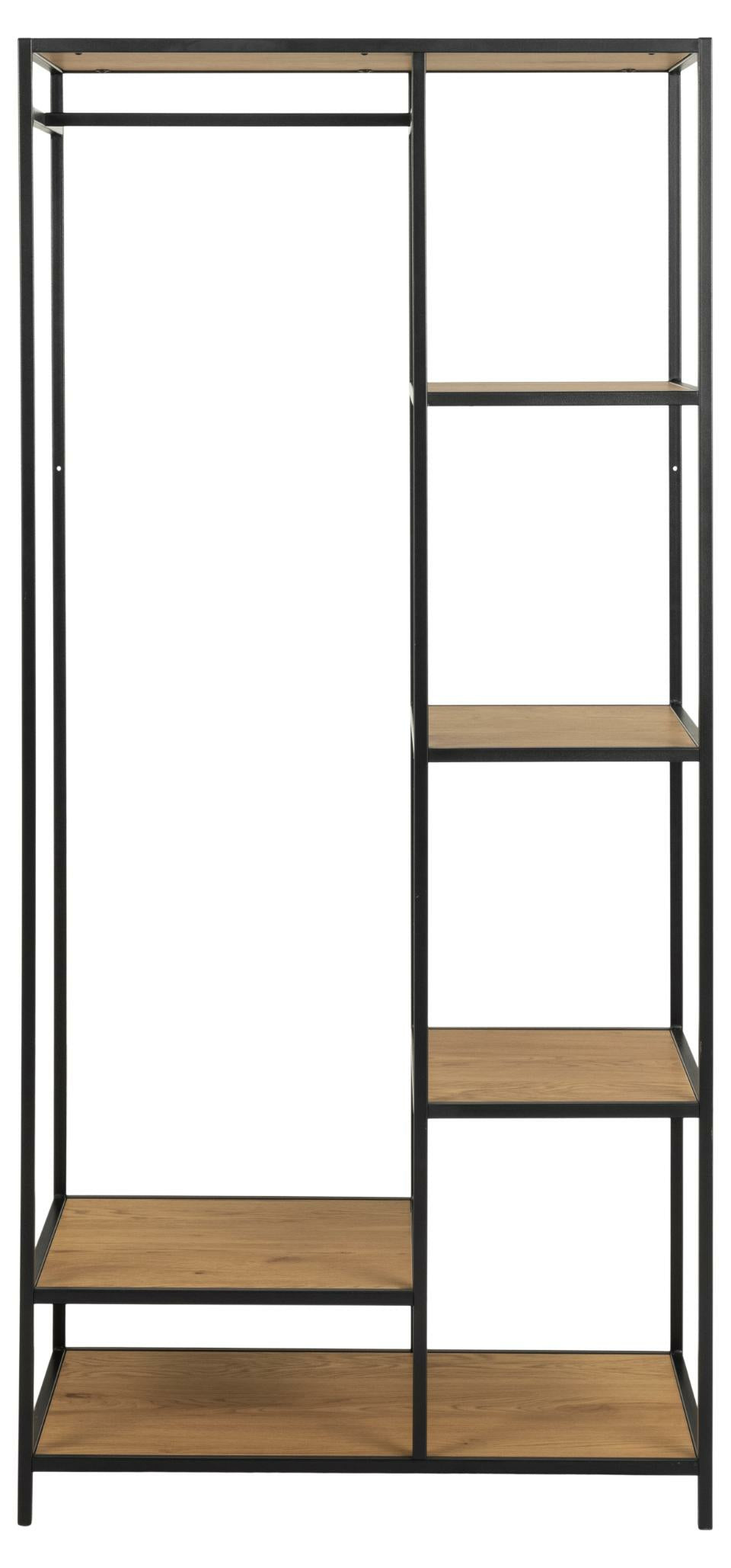 Actona Garderobe mit Schuhregal – MDF/Holz, Schwarz/Eiche, 5 Regale, 77 × 45 × 165 cm