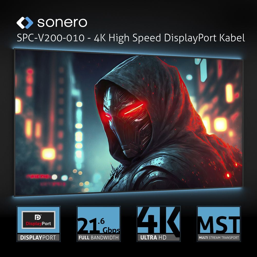 Sonero SPC-V110-002 USB-C zu DisplayPort Adapter – 4K (3840 × 2160) @ 60 Hz, 20 cm, DisplayPort 1.2