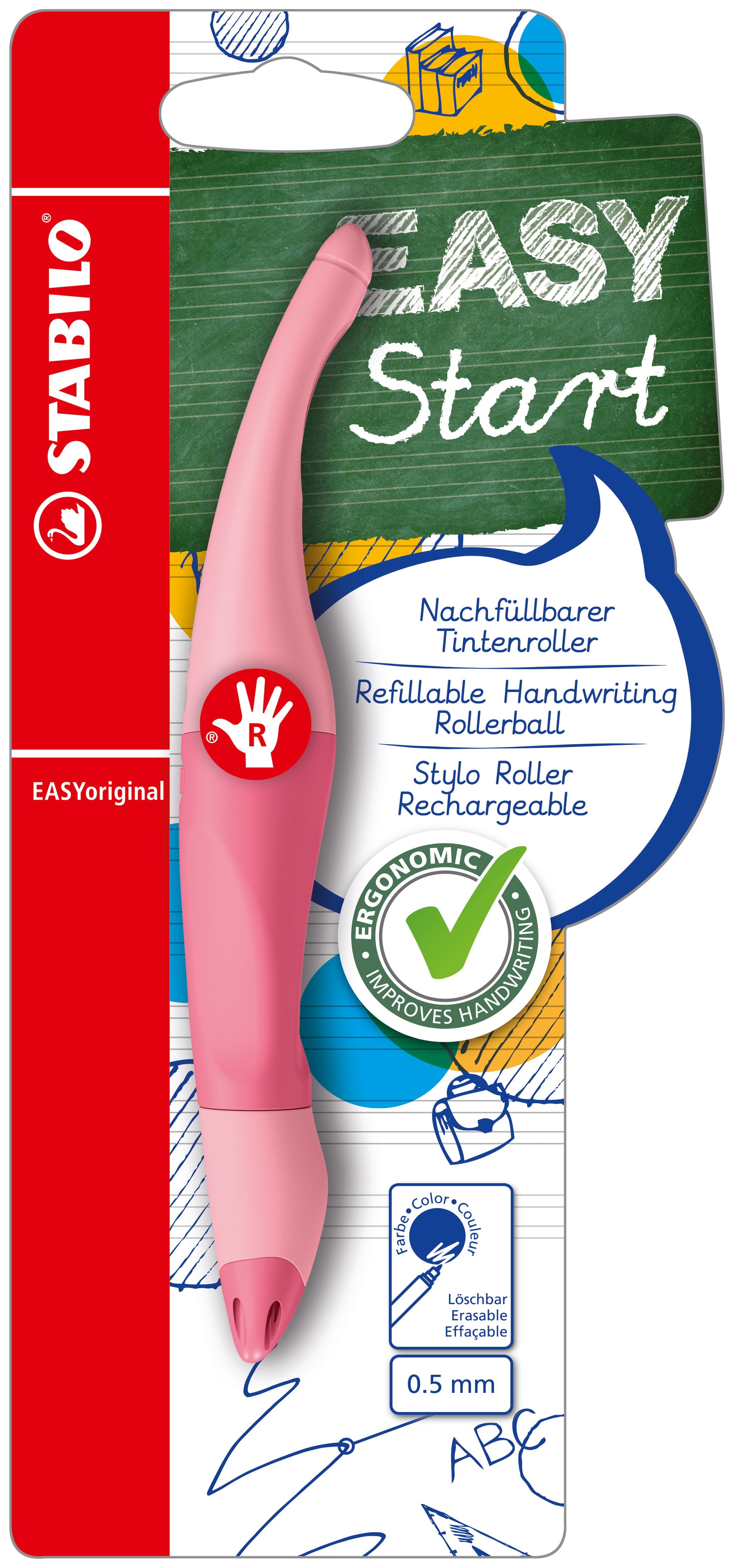 STABILO EASYoriginal Start – Tintenroller mit Kappe, 0,5 mm, blau, für Rechtshänder