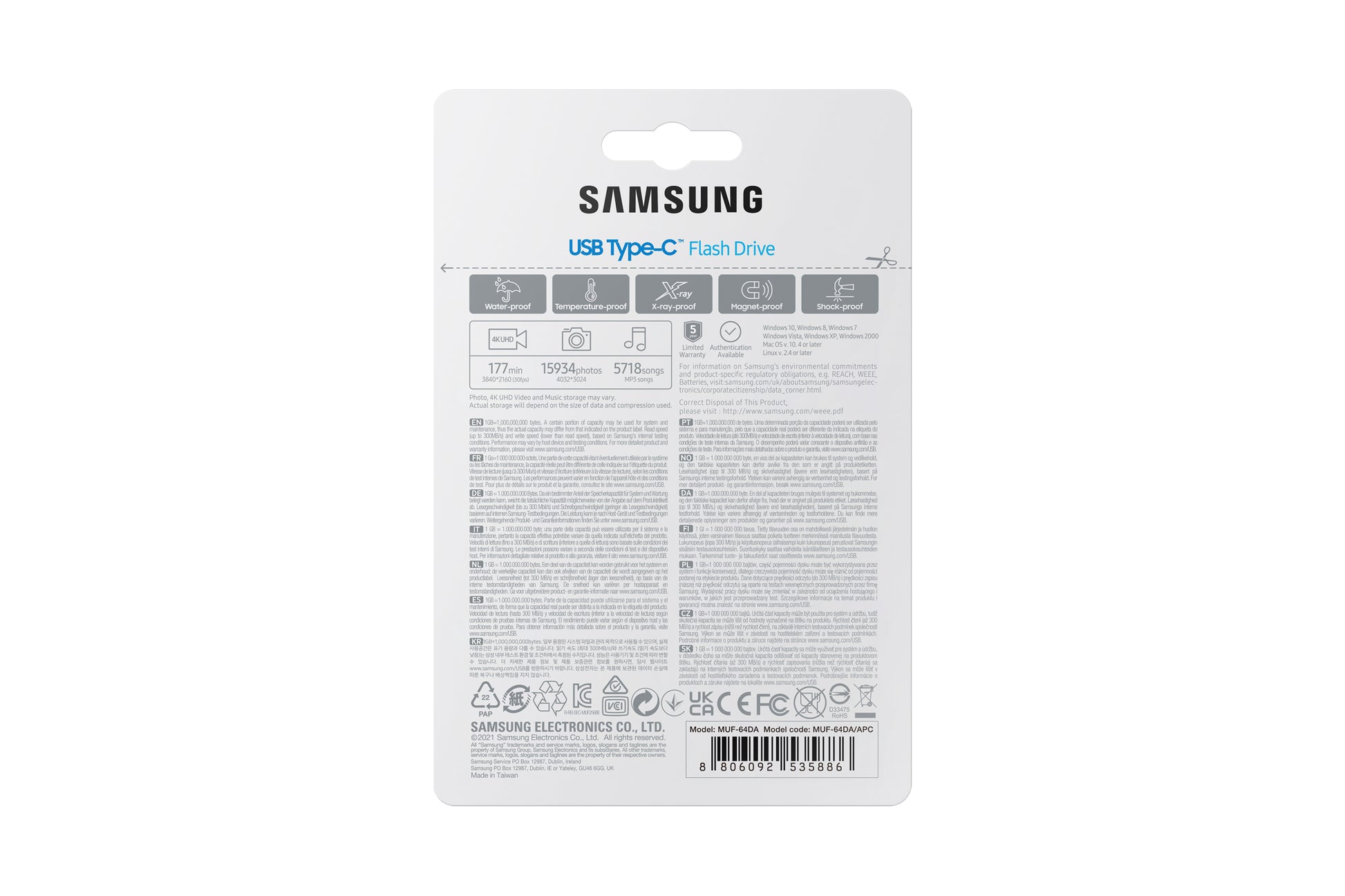 Samsung MUF-64DA USB-Stick 64 GB – USB-C USB 3.2 Gen 1, 300/30 MB/s, mit Kappe, Blau