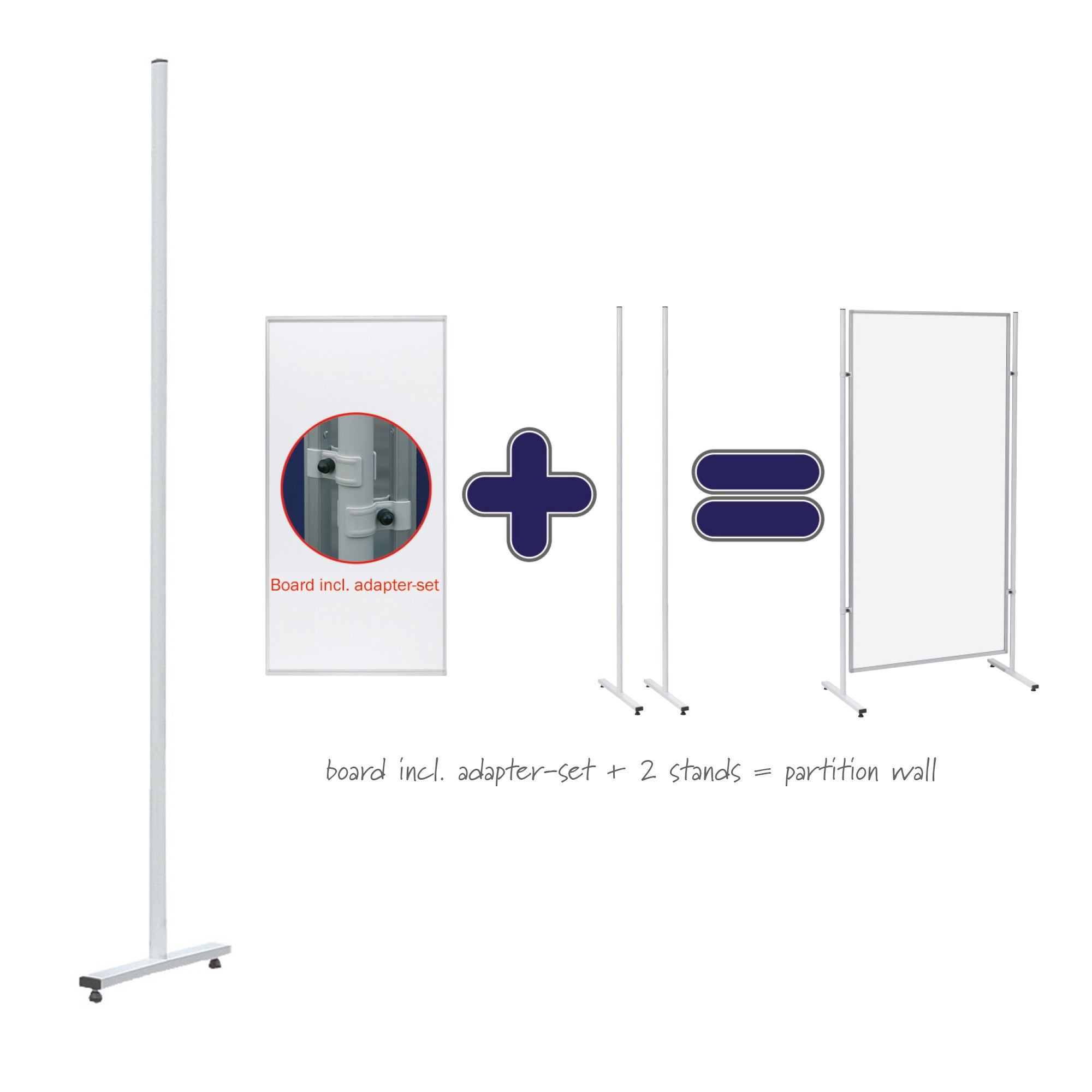 Franken Stellwand – Aluminium, Grau – 500 × 1600 mm – Gesamthöhe 1600 mm