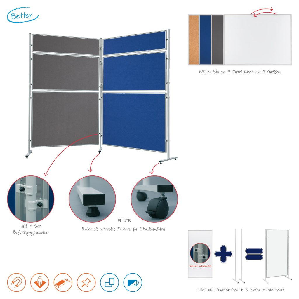 Franken Textiltafel für Stellwandsystem ECO – 1'200 × 1'200 mm, Filz, grau