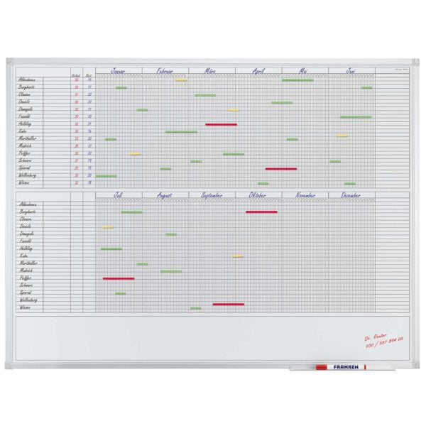 Franken Jahresplaner, X-tra Line, magnetisch, trocken abwischbar, lackiert, Alurahmen – 90 × 120 cm, Silber