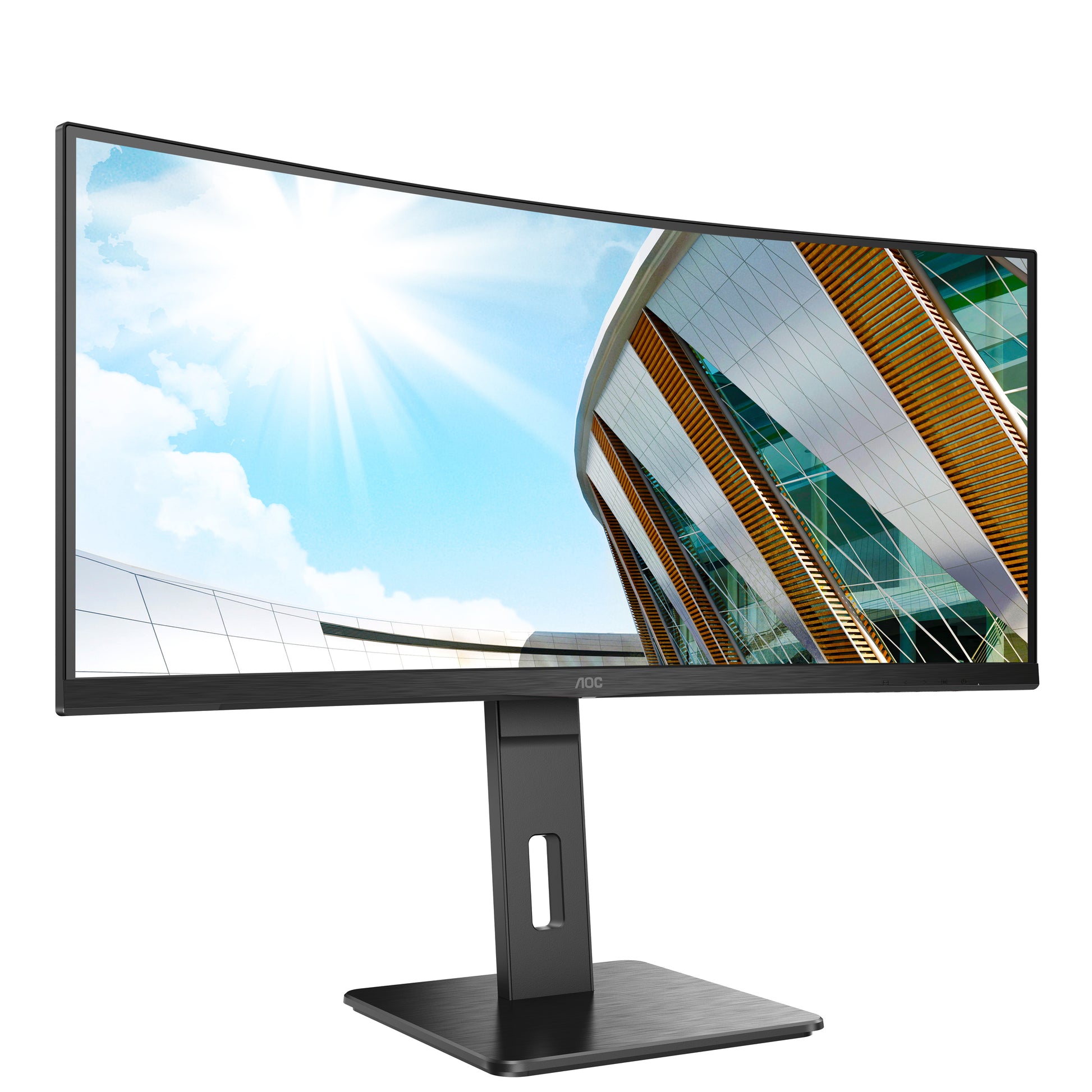 AOC CU34P2A – Monitor, 34", 3440 × 1440, VA, 100 Hz, 300 cd/m², Gebogen, USB-Hub, VESA 100 × 100, Schwarz