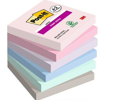 Post-it Haftnotizen – 76×76 mm – sortiert, 6×90 Blatt, Super Sticky, PEFC