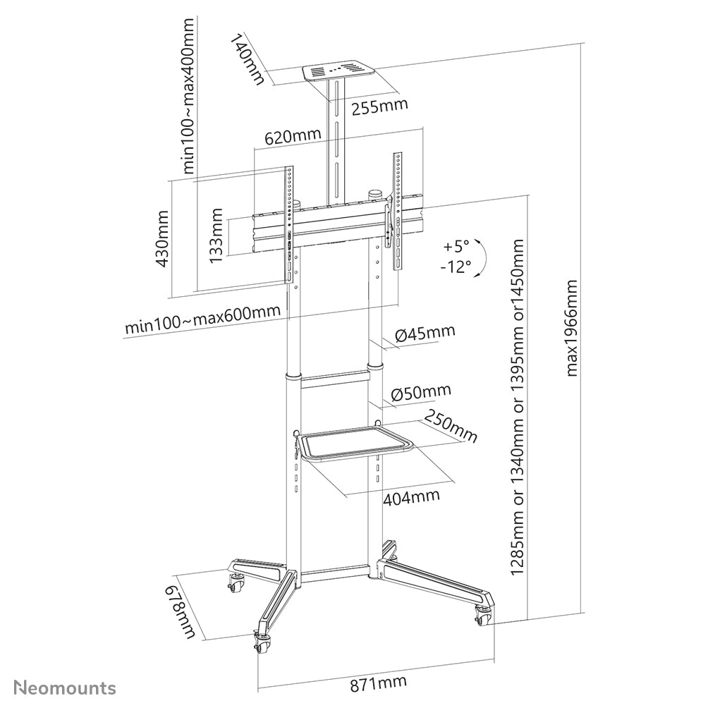 Neomounts FL50-550BL1 – Trolley, höhenverstellbar, für 37–70", bis 50 kg, weiss