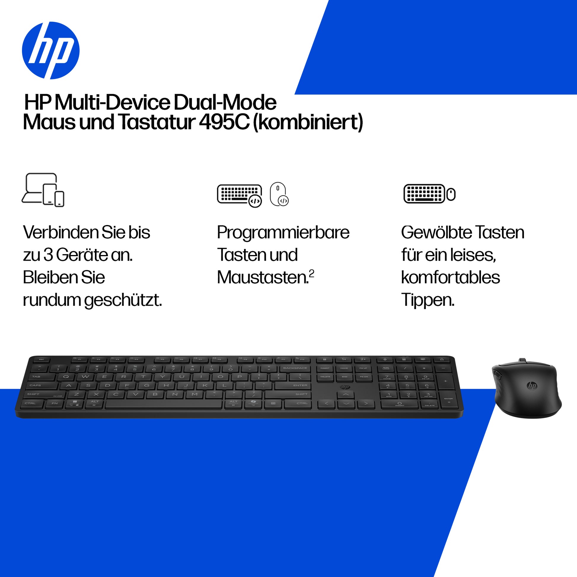 HP 495C – Tastatur- und Maus-Set – Bluetooth & 2,4 GHz (USB-A Empfänger) – Multi-Device – Weiss