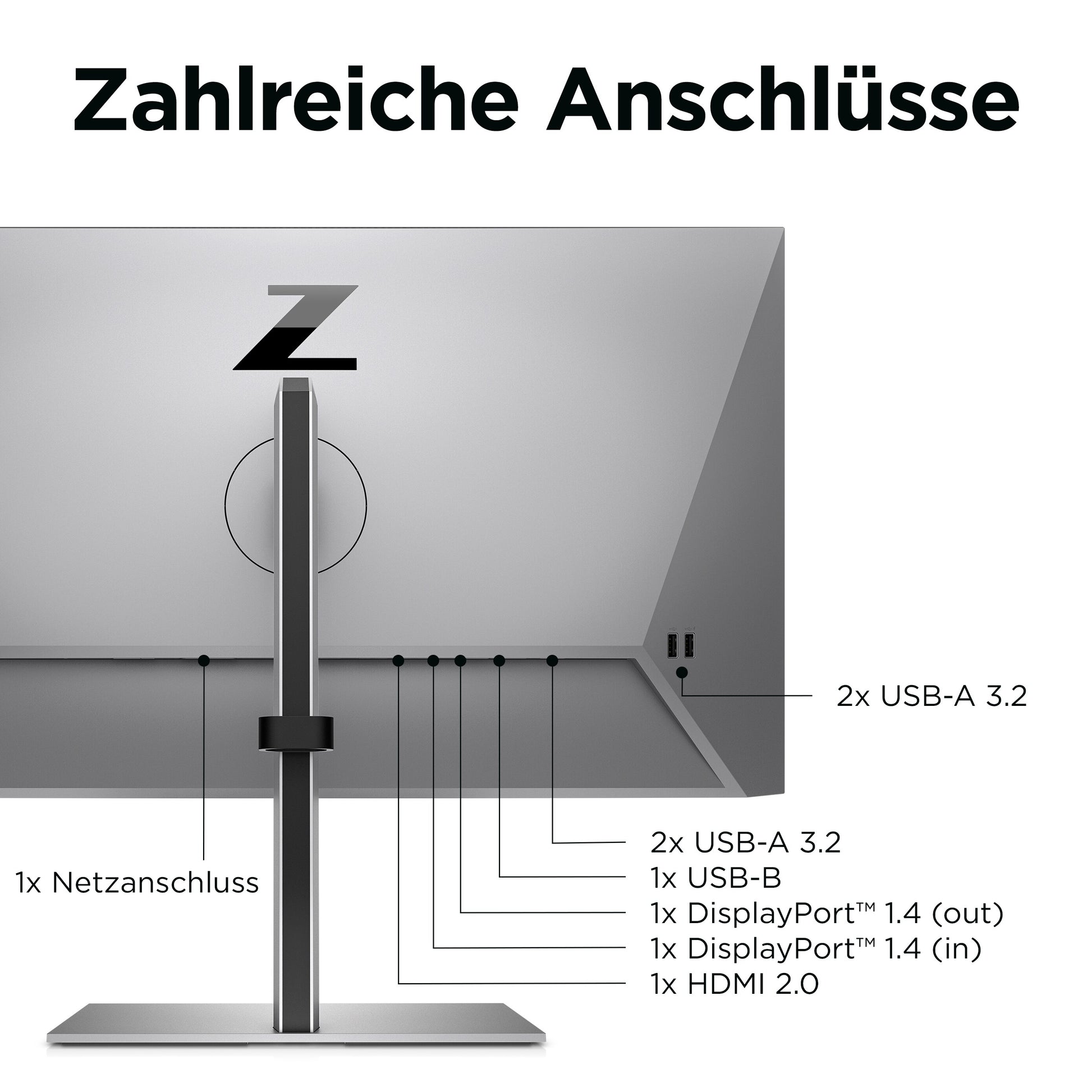 HP Z24q G3 – Monitor, 23,8" 2560 × 1440 (WQHD), IPS, 90 Hz, 400 cd/m², VESA 100 × 100, Silber