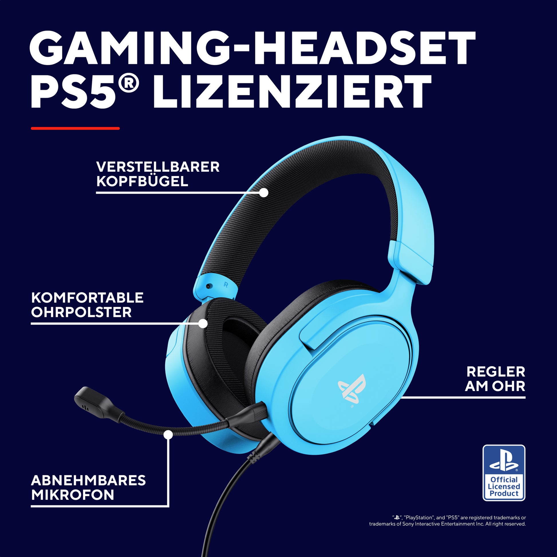Trust GXT498B Forta Gaming-Headset – Over-Ear, Stereo, 3,5 mm Klinke, für PS5, PS4 und andere, Blau