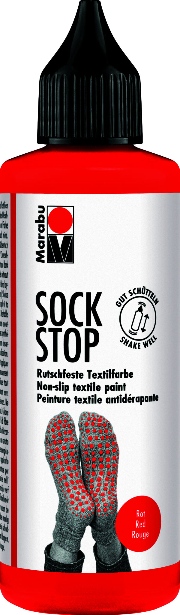 Marabu Sock Stop Textilfarbe (Anti-Rutsch) – Rot, 3D-Effekt – 90 ml – für Textilien (z. B. Socken, Teppiche)