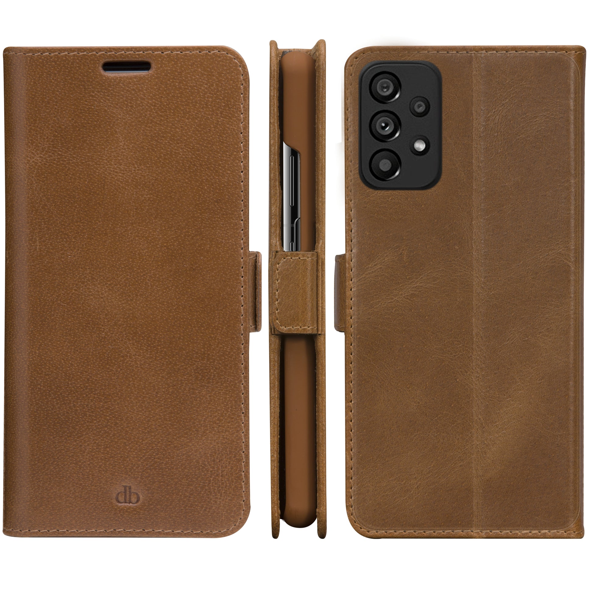 dbramante1928 Copenhagen Slim Folio – für Samsung Galaxy A53, mit Ständer, 3 Kartenfächer, Leder, Braun