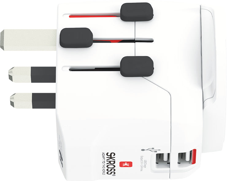 Skross PRO Light Reiseadapter – 2× USB‑A (5 V/2,4 A geteilt, 12 W), 100–250 V AC, für USA, Kanada, Japan