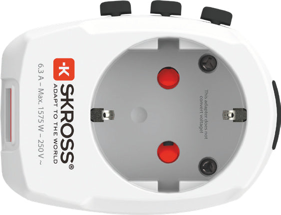Skross PRO Light Reiseadapter – 2× USB‑A (5 V/2,4 A geteilt, 12 W), 100–250 V AC, für USA, Kanada, Japan