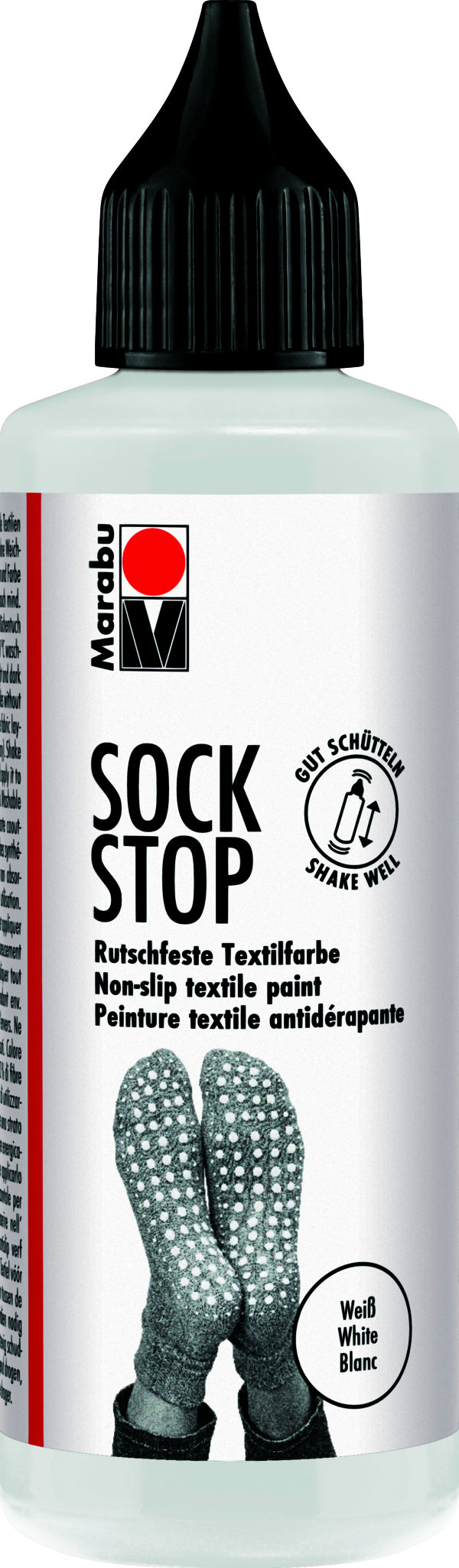 Marabu Sock Stop Textilfarbe – Weiss, Anti-Rutsch-Effekt, 3D-Effekt – 90 ml – für Textilien
